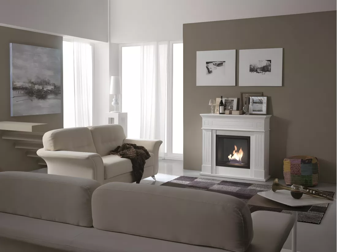 Cheminée bio au sol design au bioéthanol blanc 102 x 37 xh 110 cm