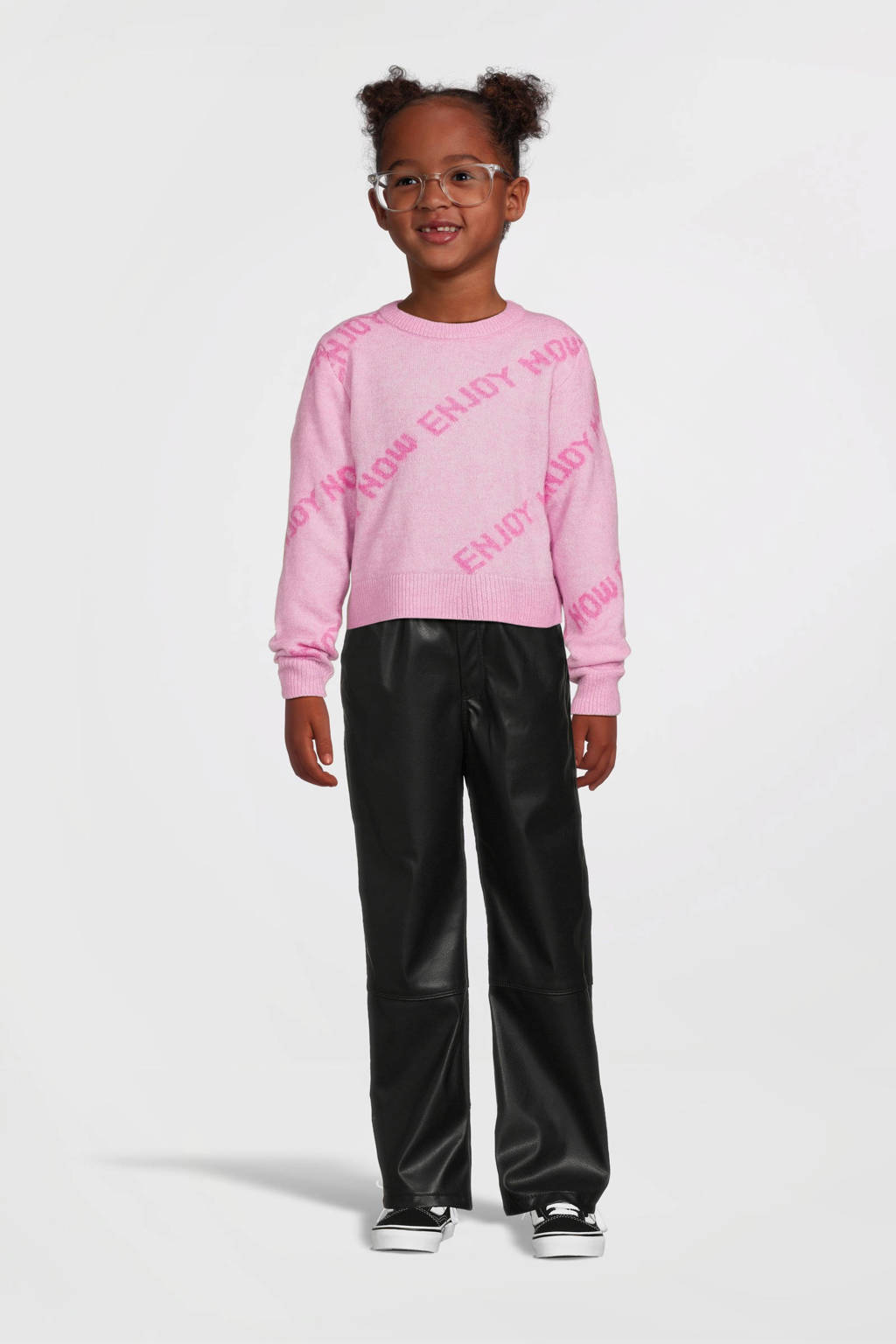 NAME IT imitatieleren wide leg broek NKFNUPU zwart