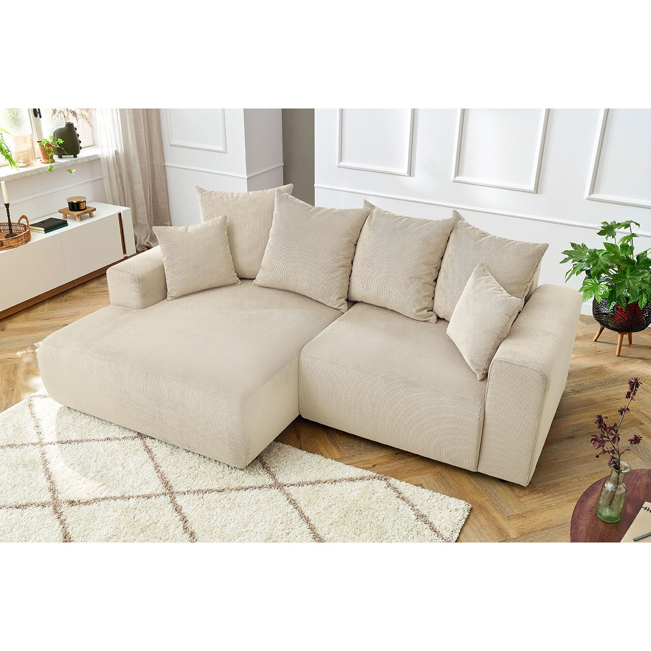 Bobochic Canapé d'angle fixe gauche Enjoy beige - 237x147x95 cm