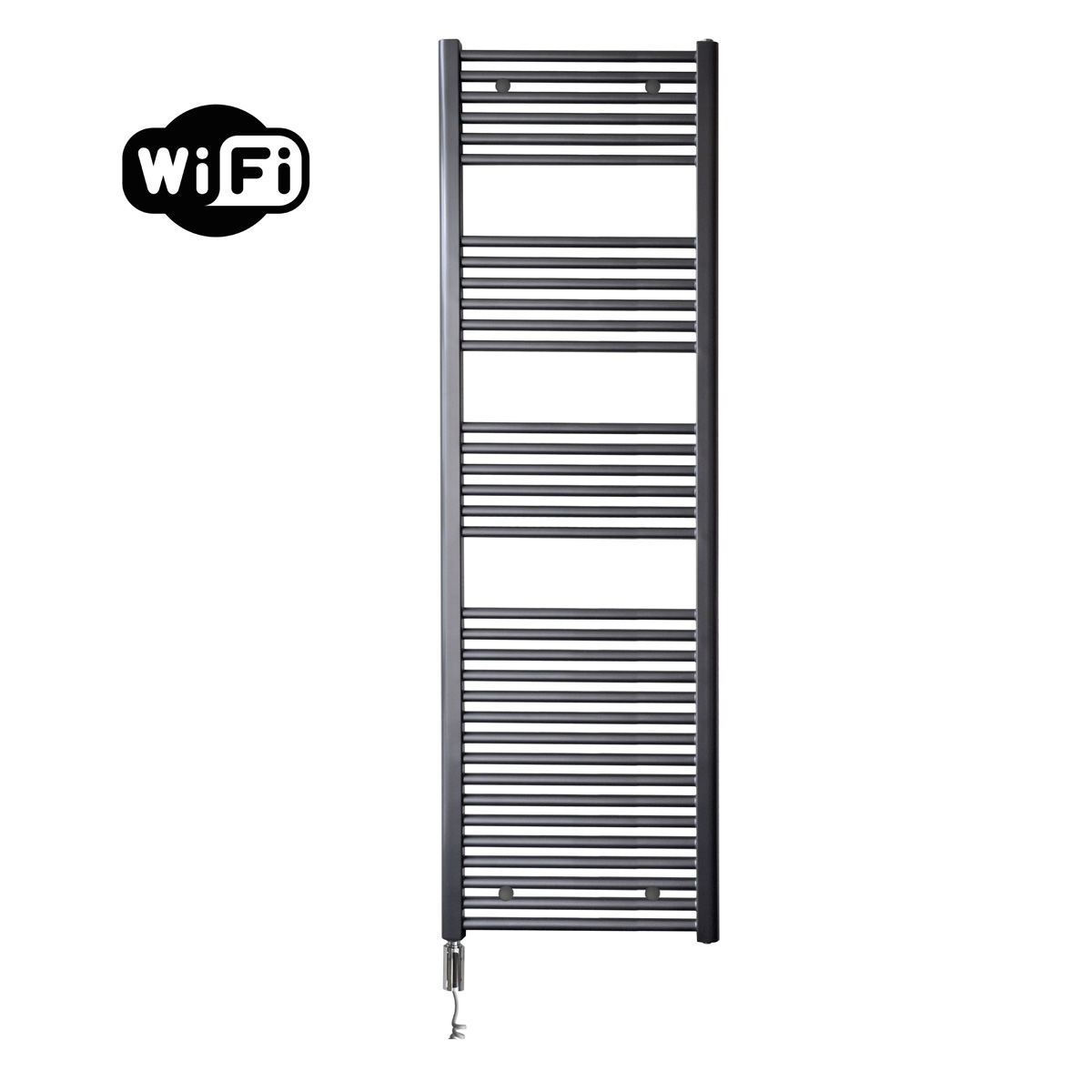 Sanicare elektrische design radiator 60x172cm gunmetal met WiFi en thermostaat links chroom