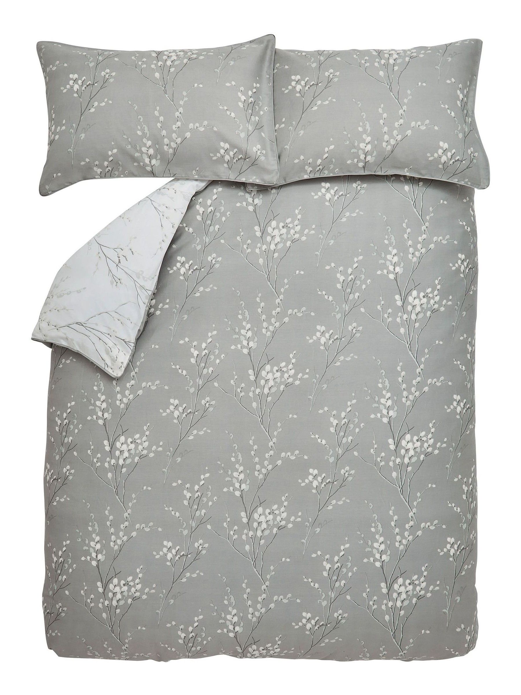 Laura Ashley 100% Cotton Sateen 200 Thread Count Pussy Willow Duvet Cover and Pillowcase Set