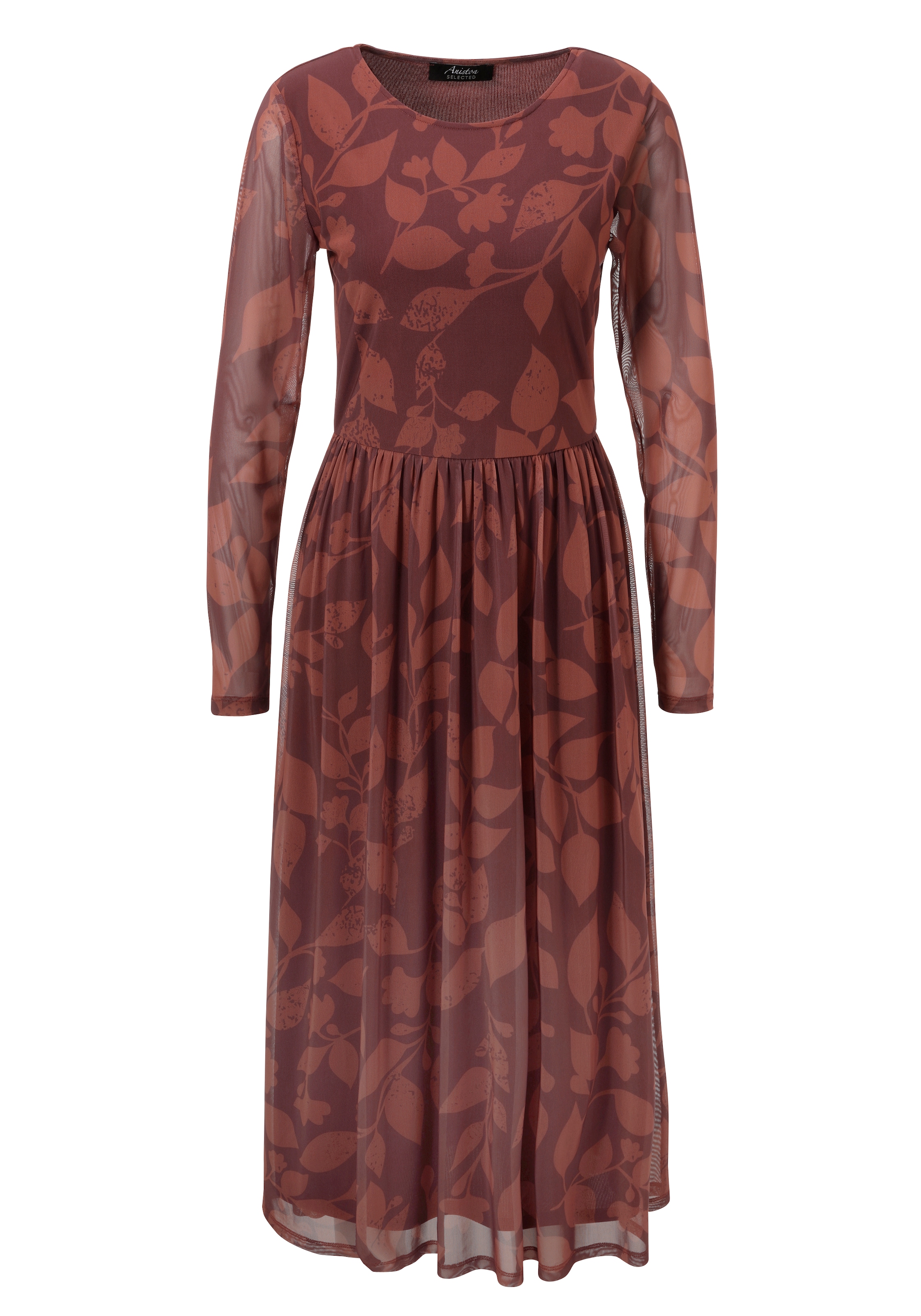 Aniston SELECTED Midikleid mit floralem Blättermuster in warmen Brauntönen - NEUE KOLLEKTION