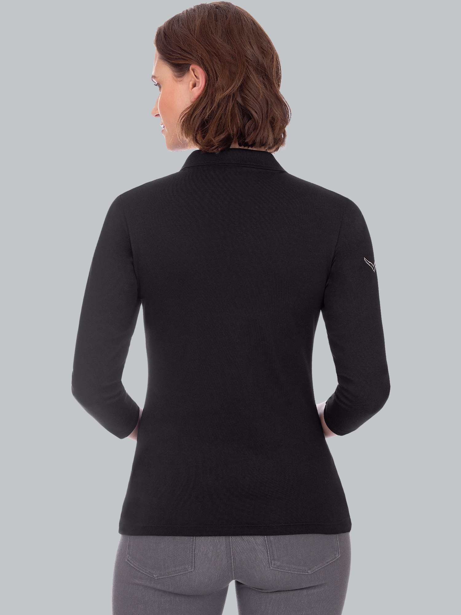 Poloshirt mit Kristallsteinen Schwarz