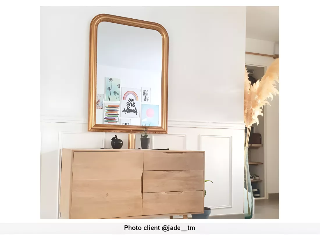 Miroir style vintage en bois de paulownia - L. 80 x H. 110 cm - Doré effet laiton - HELOISE