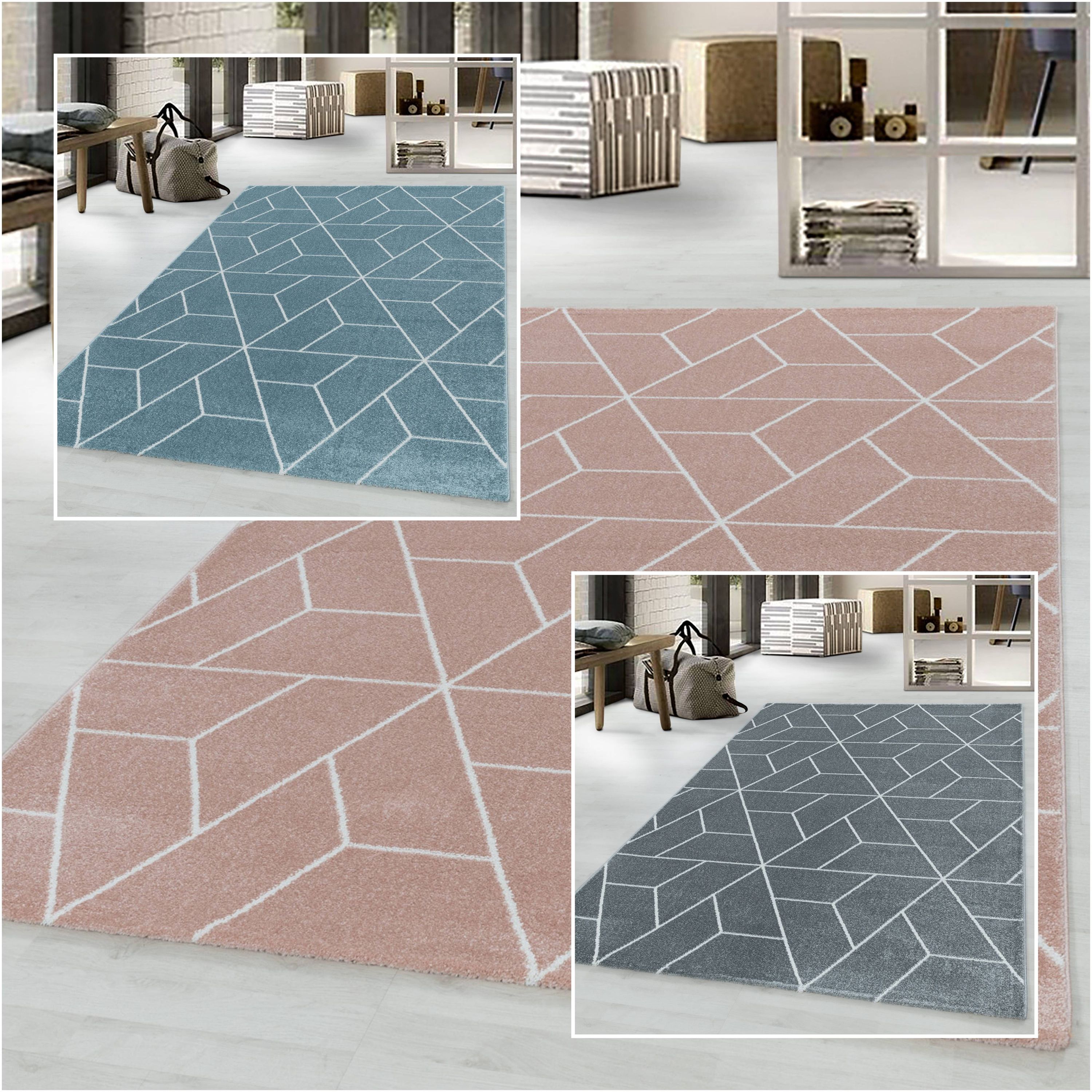Designer Kurzflor Teppich modern design Wohnzimmer meliert kariert Höhe 10 mm