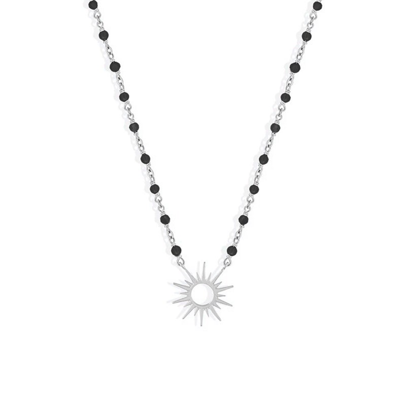 Collier Argent Soleil Et Pierre Spinelle Noire