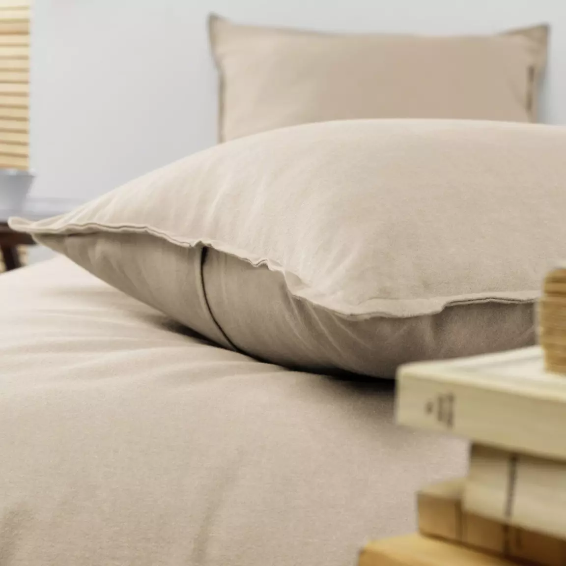 Taie d'oreiller rectangulaire flanelle de coton (50 x 70 cm) Théa Beige
