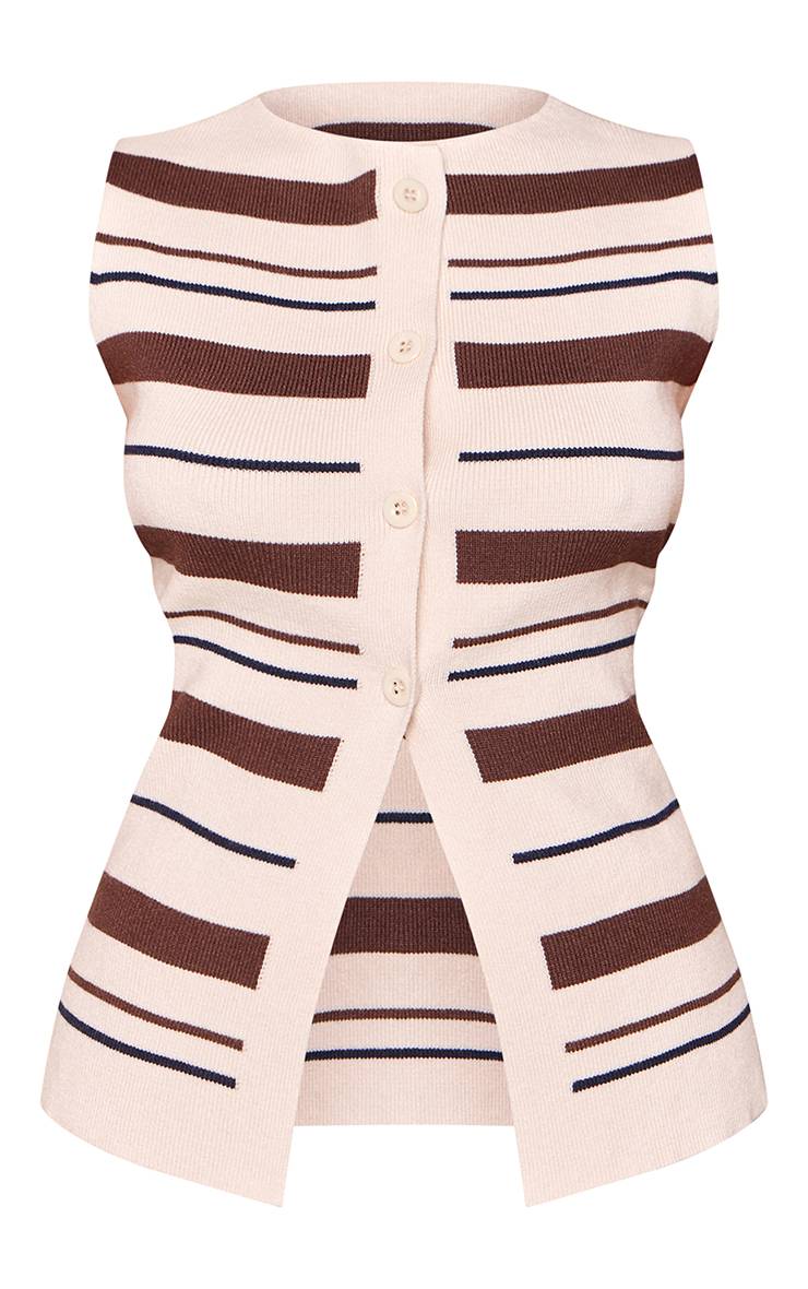 Crème Gilet Sans Manches En Viscose Compacte À Rayures