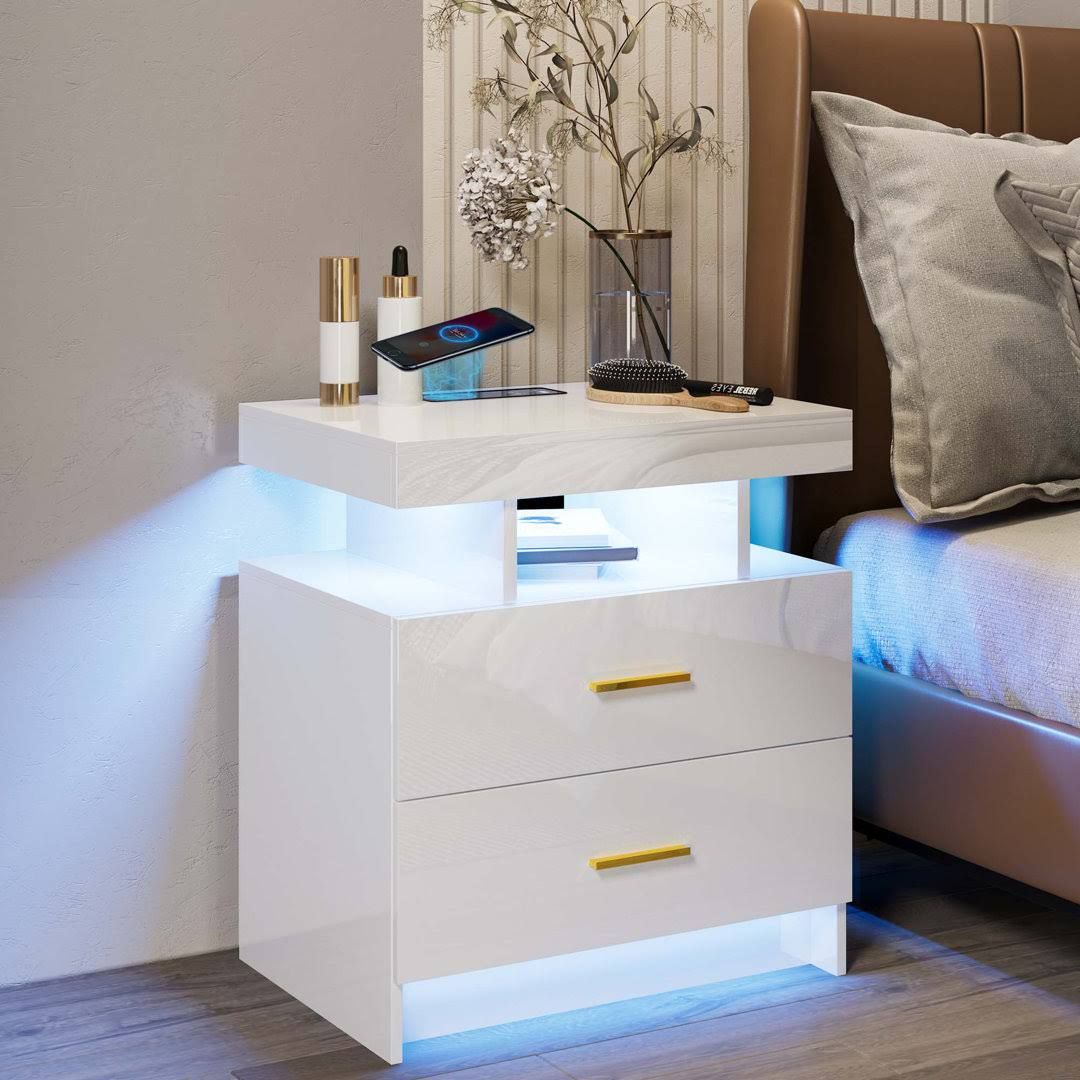 Bookhart Manufactured Wood Bedside Table with Wireless Charging Statio