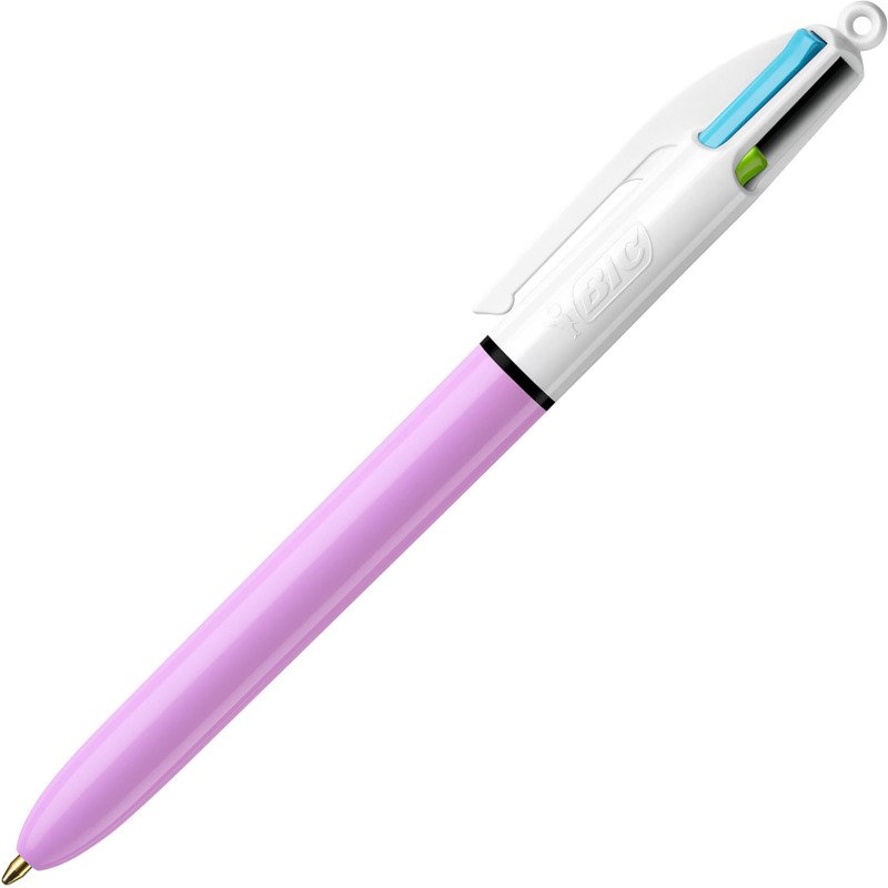 Stylo bille Bic 4 couleurs Lilas rétractable pointe 1 mm - écriture moyenne