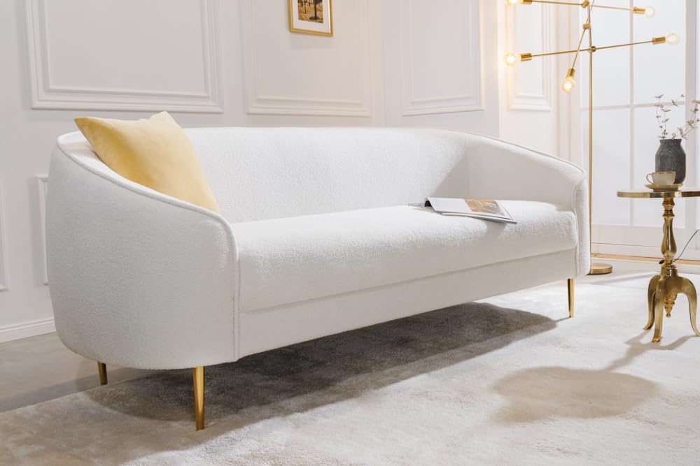riess-ambiente.de Design 3er Lounge Sofa Diva 205cm weiß Bouclé 3-Sitzer Metallfüße Gold