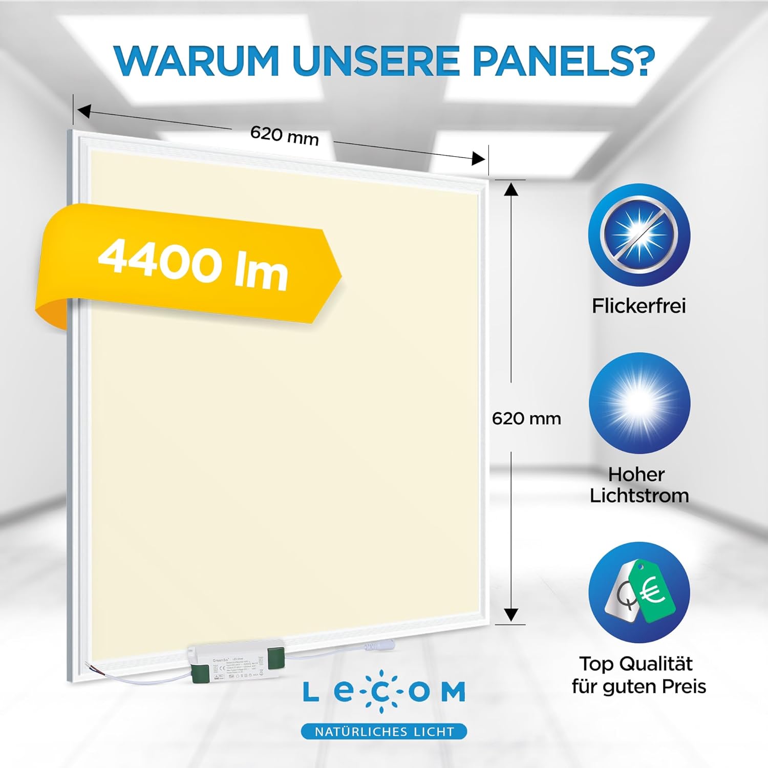 10 x LED Panel 62x62 - Deckenleuchte Rasterleuchten Warmweiß Flach 4400lm 3000/4000/6000K Sehr Hell Einbauleuchte Rasterlampe Rasterdecke LED Lampe (3000K)