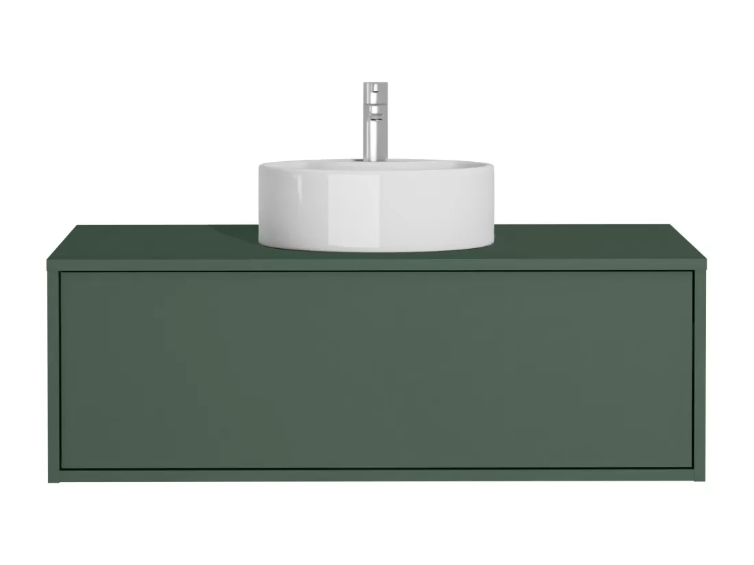 Meuble de salle de bain suspendu vert mat avec simple vasque ronde - 94 cm - TEANA II