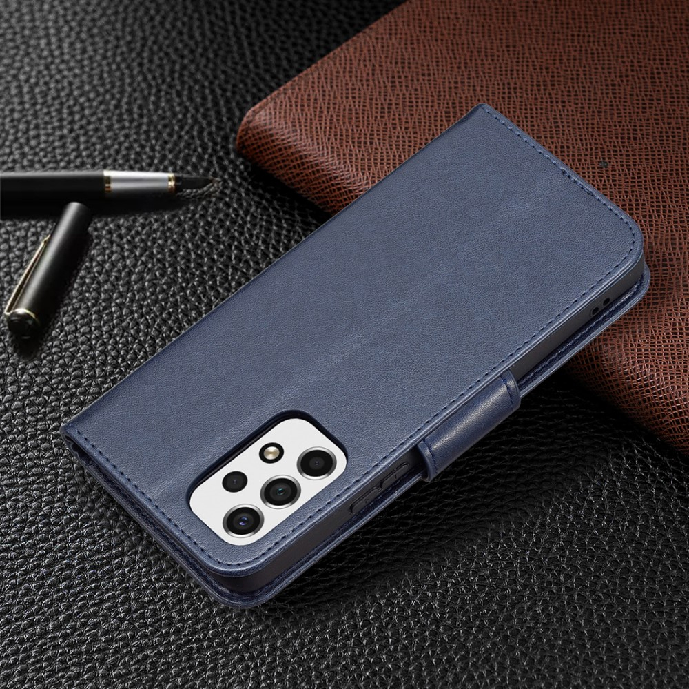 Samsung Galaxy A53 5G Leder Tasche mit Kartenfach   Handschlaufe Schmetterling - Dunkelblau
