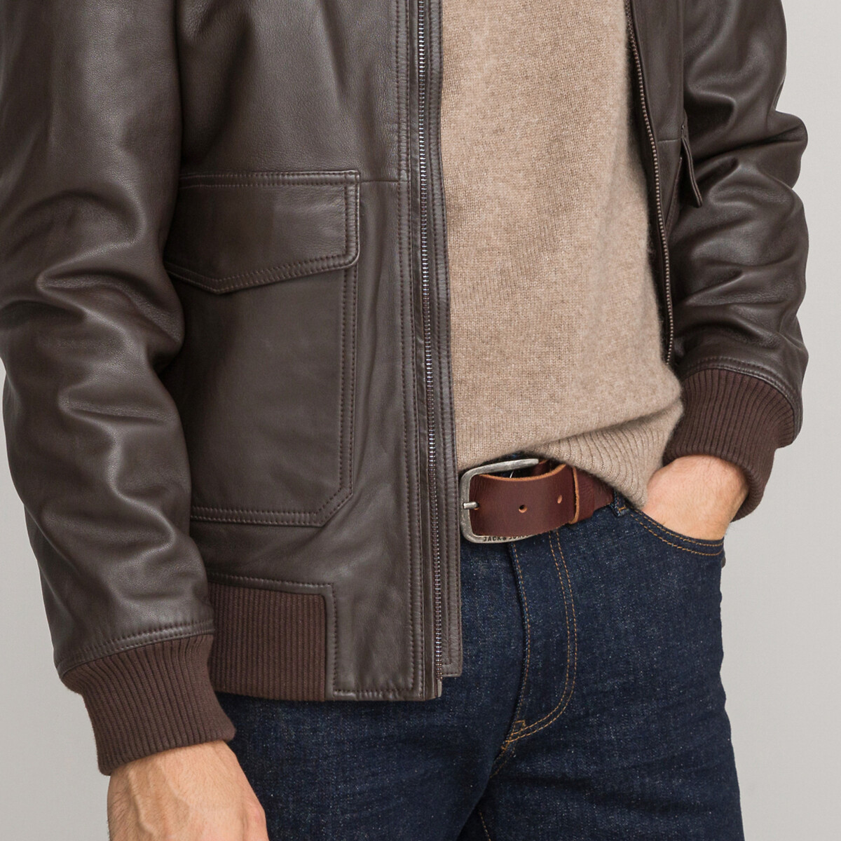 COLEÇÕES LA REDOUTE<br>Jaqueta aviador em couro liso, gola em sherpa
