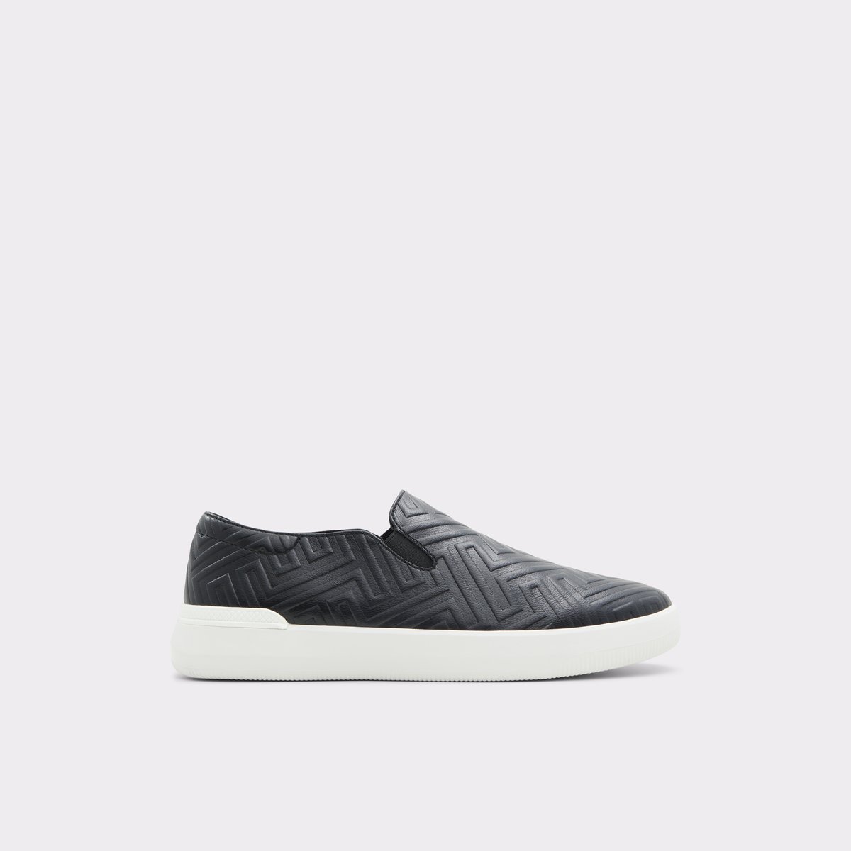 Reo Black Synthetic Embossed Men Slip-ons