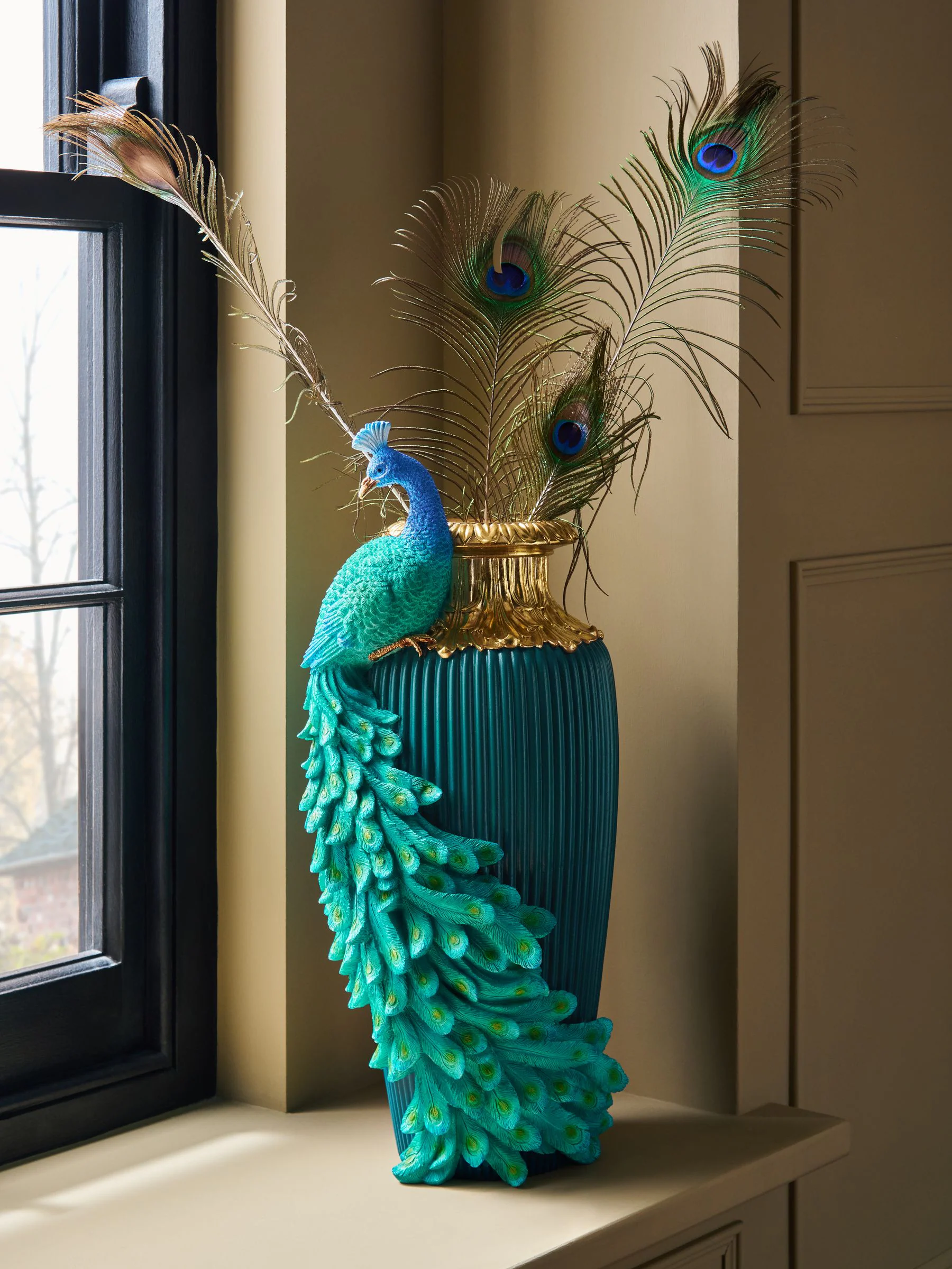 Statement Peacock Urn Ornament