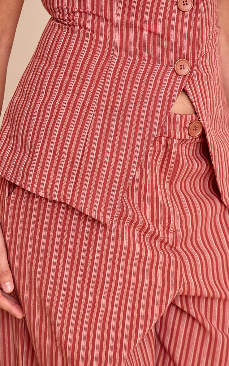 Rouge Pantalon Large À Rayures Aspect Lin Grande Taille