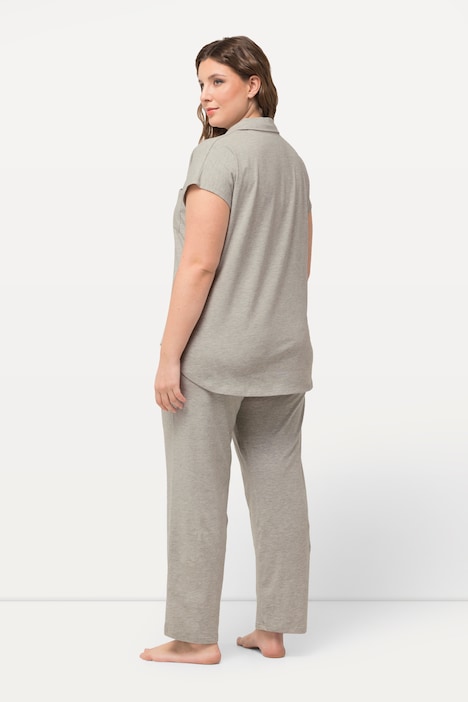 Pyjama, Oversized, Hemdkragen, V-Ausschnitt, Halbarm