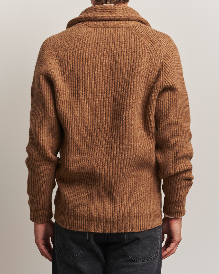 William Lockie Windsor Geelong Lambswool Shawl Cardigan Brown