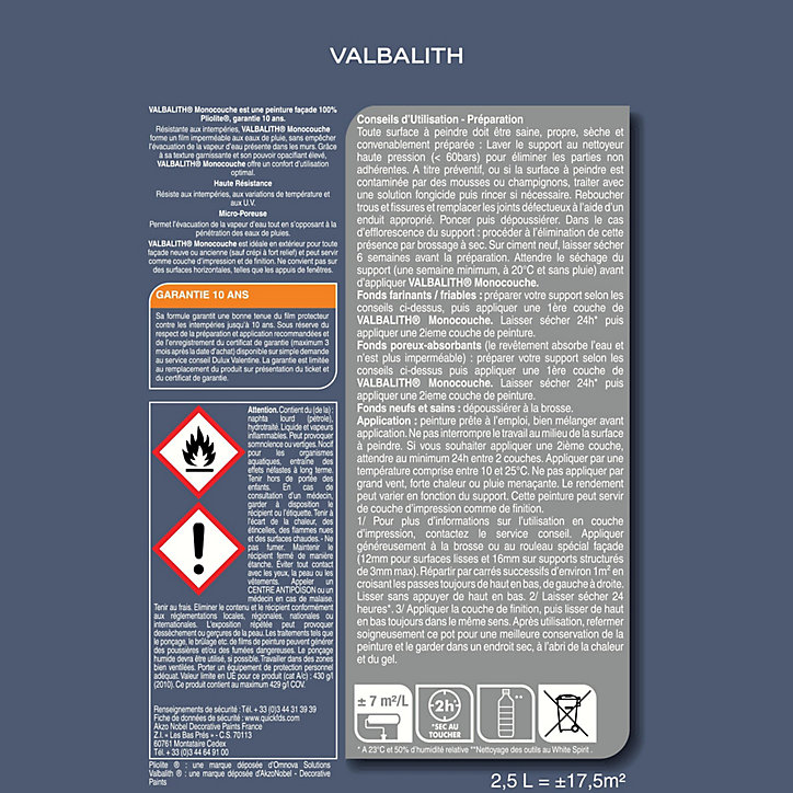 Peinture extérieure façade monocouche microporeuse Valbalith Dulux Valentine mat ton pierre 2,5L