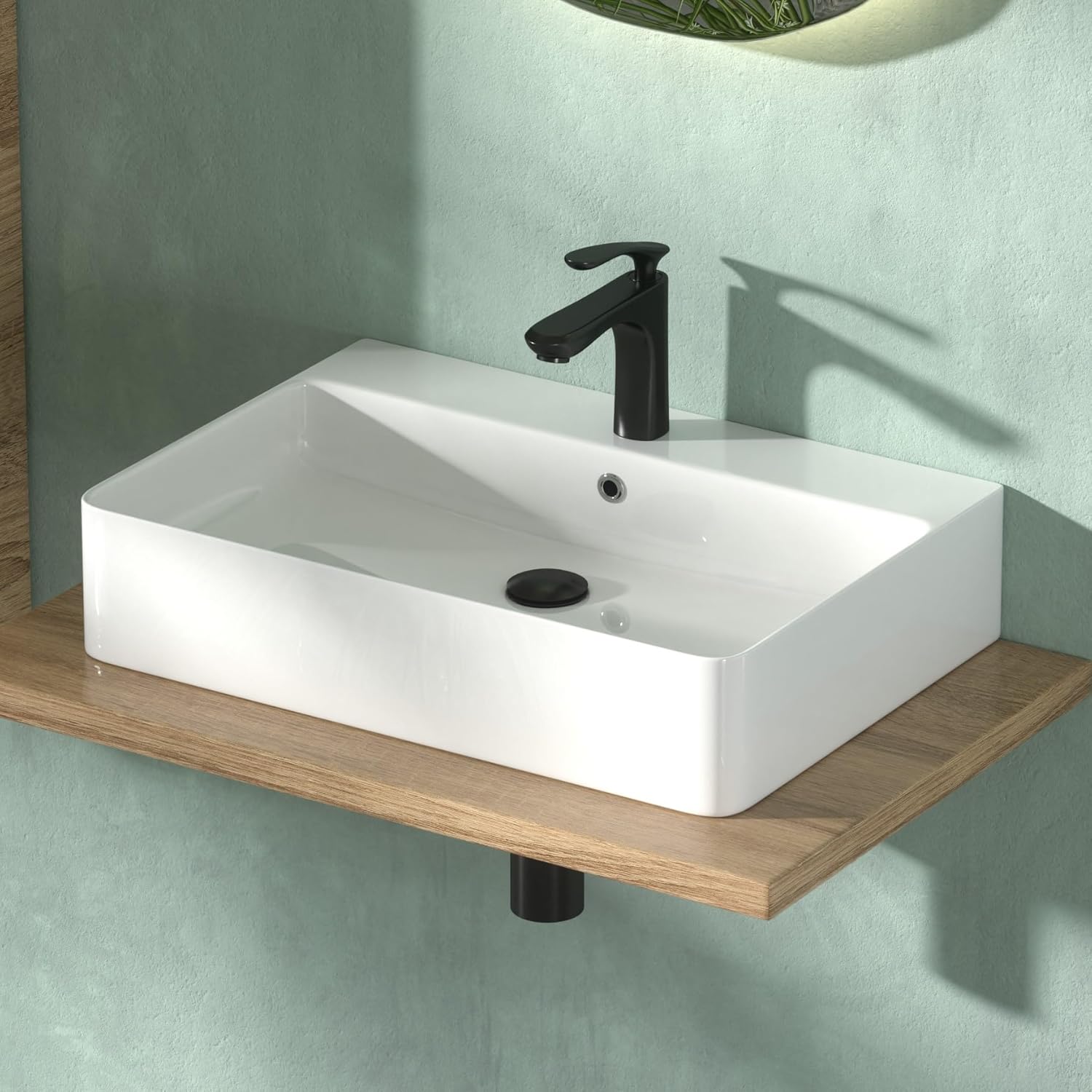 Waschbecken 60 cm breit, Hängewaschbecken im Bogen-Design, Hochglanz Weiß, Kratzfest, leicht zu reinigen - flexibel installierbarer Waschtisch für Bad & Gäste-WC (60 x 42 x 13 cm)