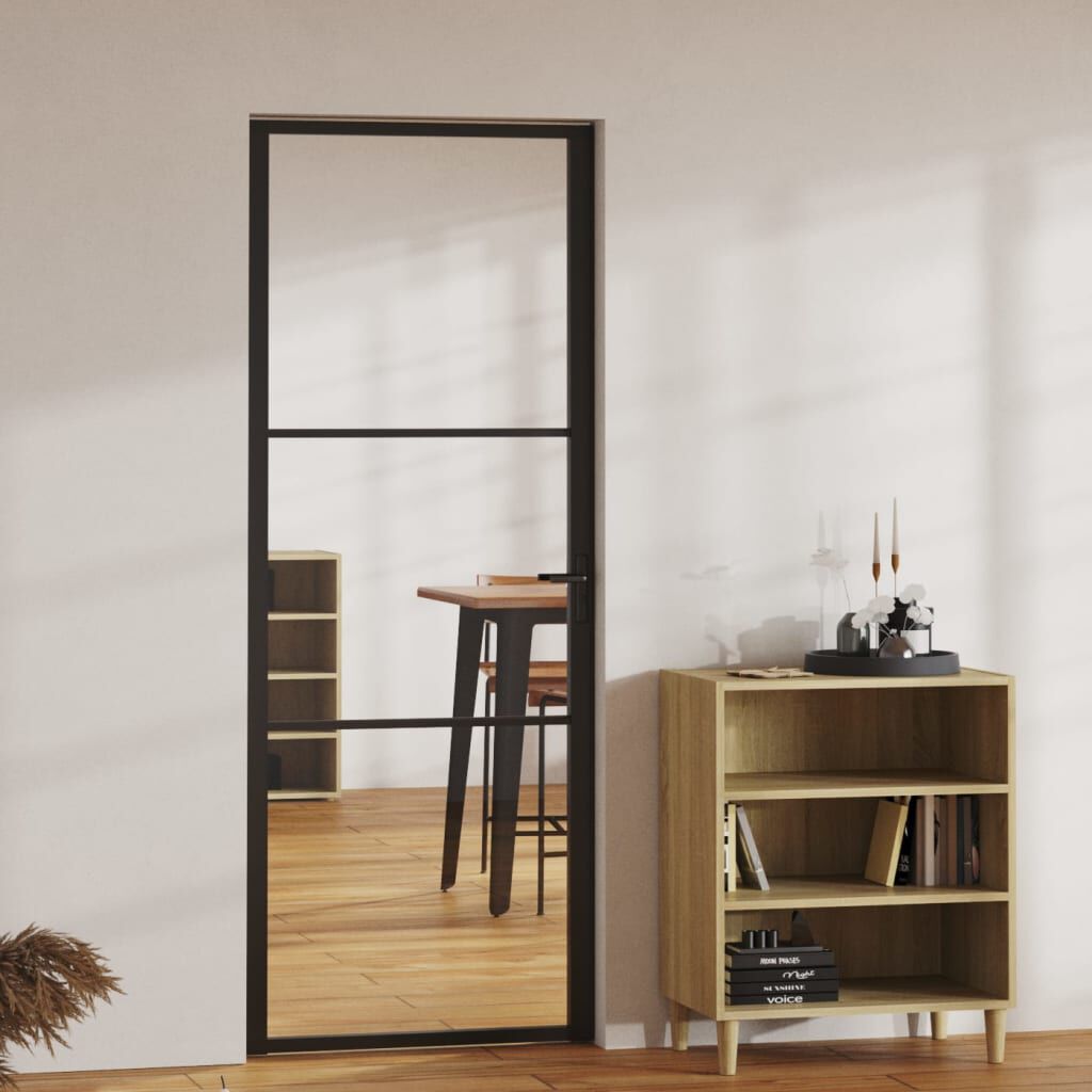vidaXL Binnendeur, ESG glas en aluminium, 76x201,5 cm, zwart