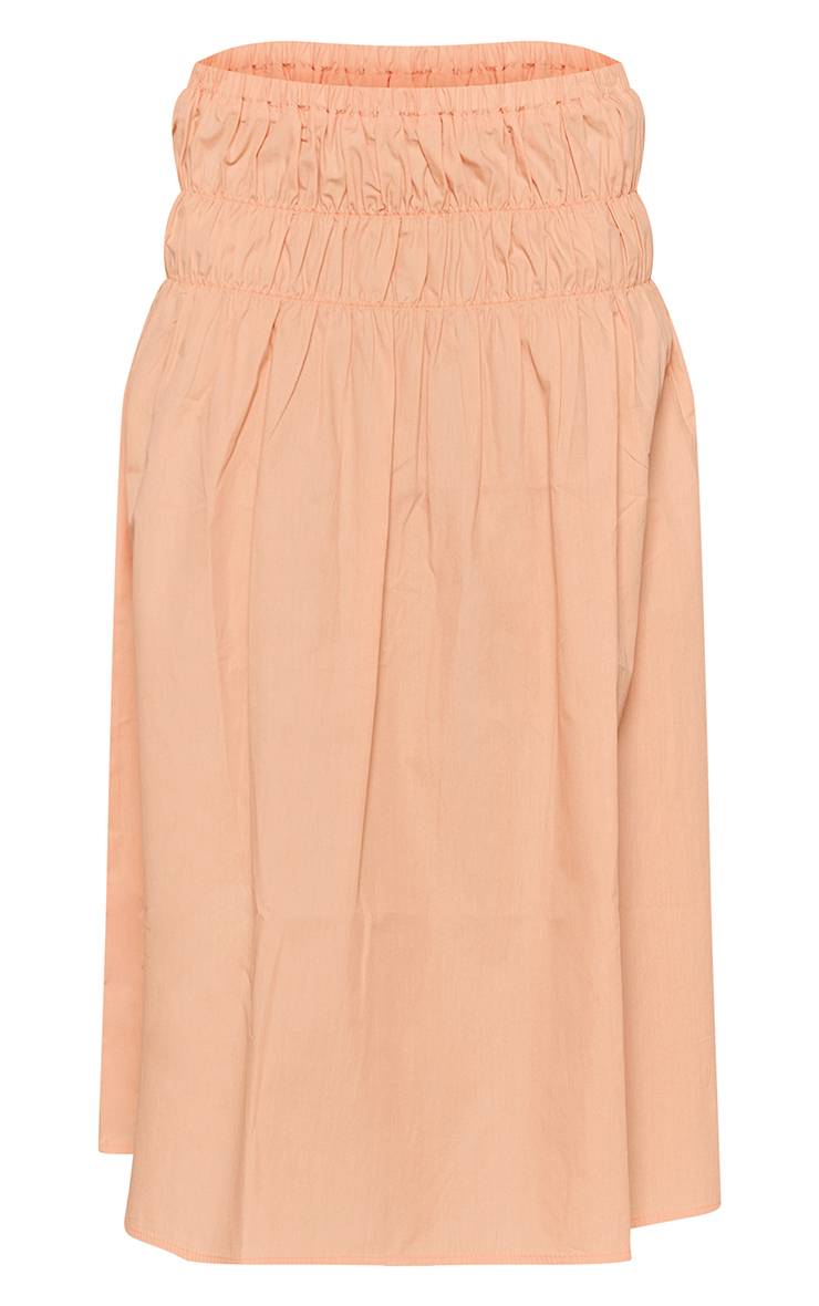 Pêche Jupe Midi En Coton À Taille Basse Froncée