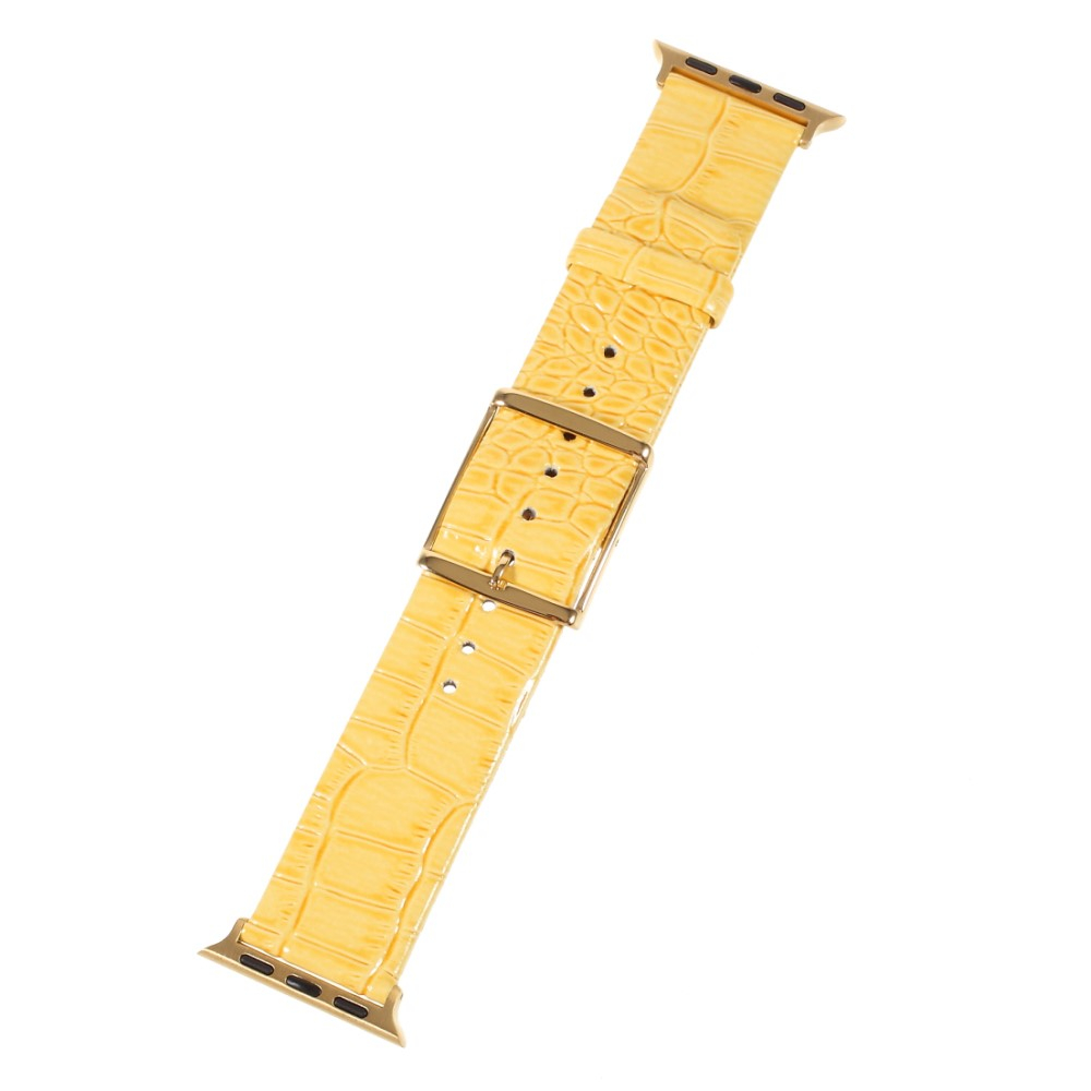 Apple Watch (49/46/45/44 mm) Ersatz Echtleder Armband im Kroko Look (Gelenkumfang: 180-230mm) - Gelb