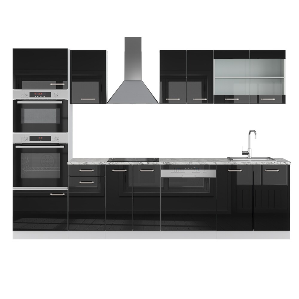 Vicco Küchenzeile R-Line Solid Weiß Schwarz 300 cm Arbeitsplatte modern Küchenschränke Küchenmöbel