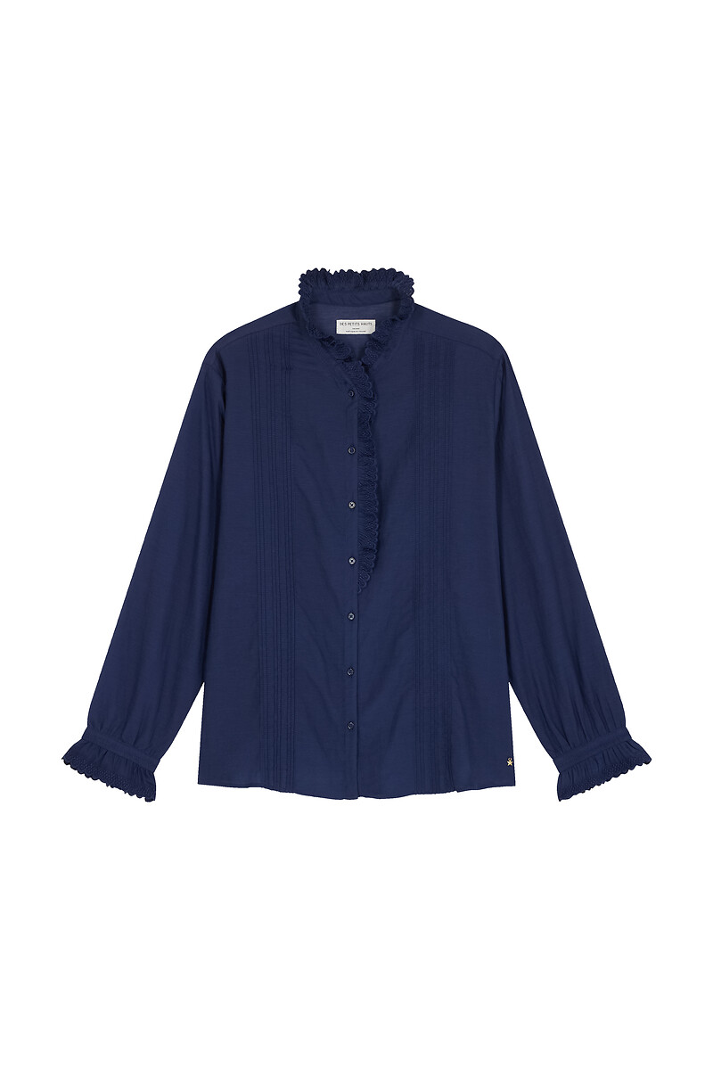 DES PETITS HAUTS<br>Blusa de manga comprida, gola mandarim, fechamento com botões ETHE