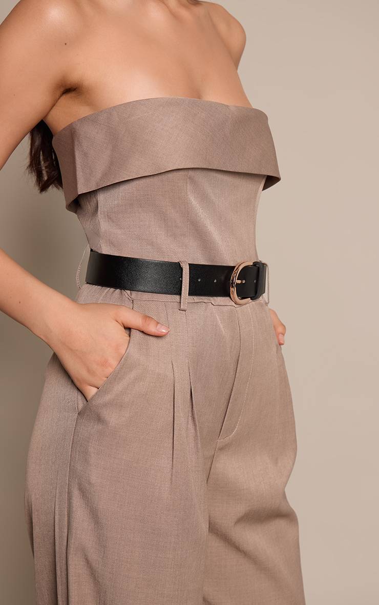 Taupe Combinaison-pantalon Large Bustier Tissée Avec Ceinture