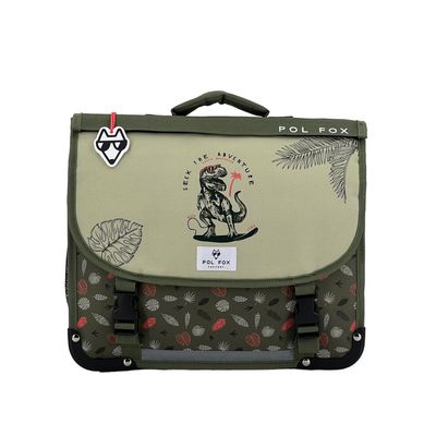 Cartable réversible Dino Kaki 35 cm - 1 compartiment - dinosaure - Pol Fox