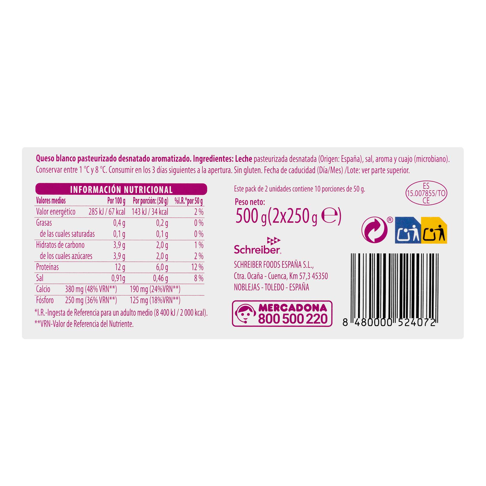 Fromage Burgos frais écrémé Hacendado 0% mg