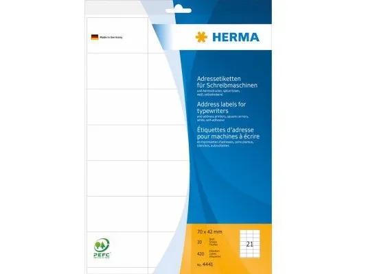 HERMA 4441, Hvid, Papir, Mat, Tyskland, 7 cm, 4,2 cm