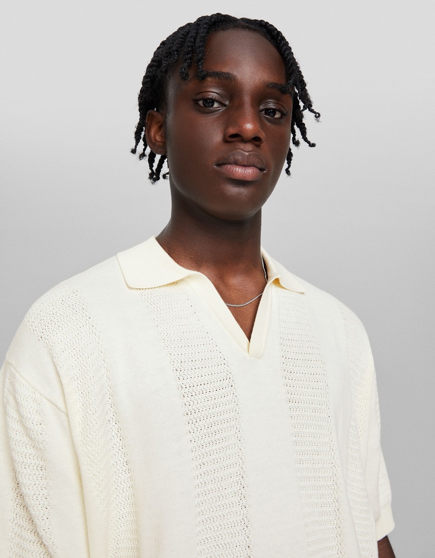 Camisa polo de manga curta com malha aberta