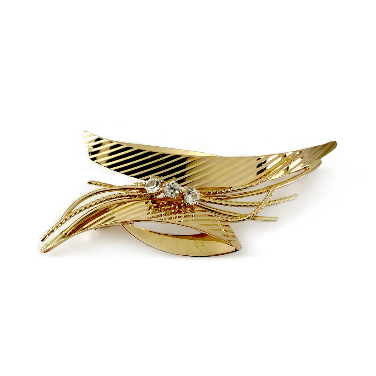 Broche d'occasion or 750 jaune zirconias