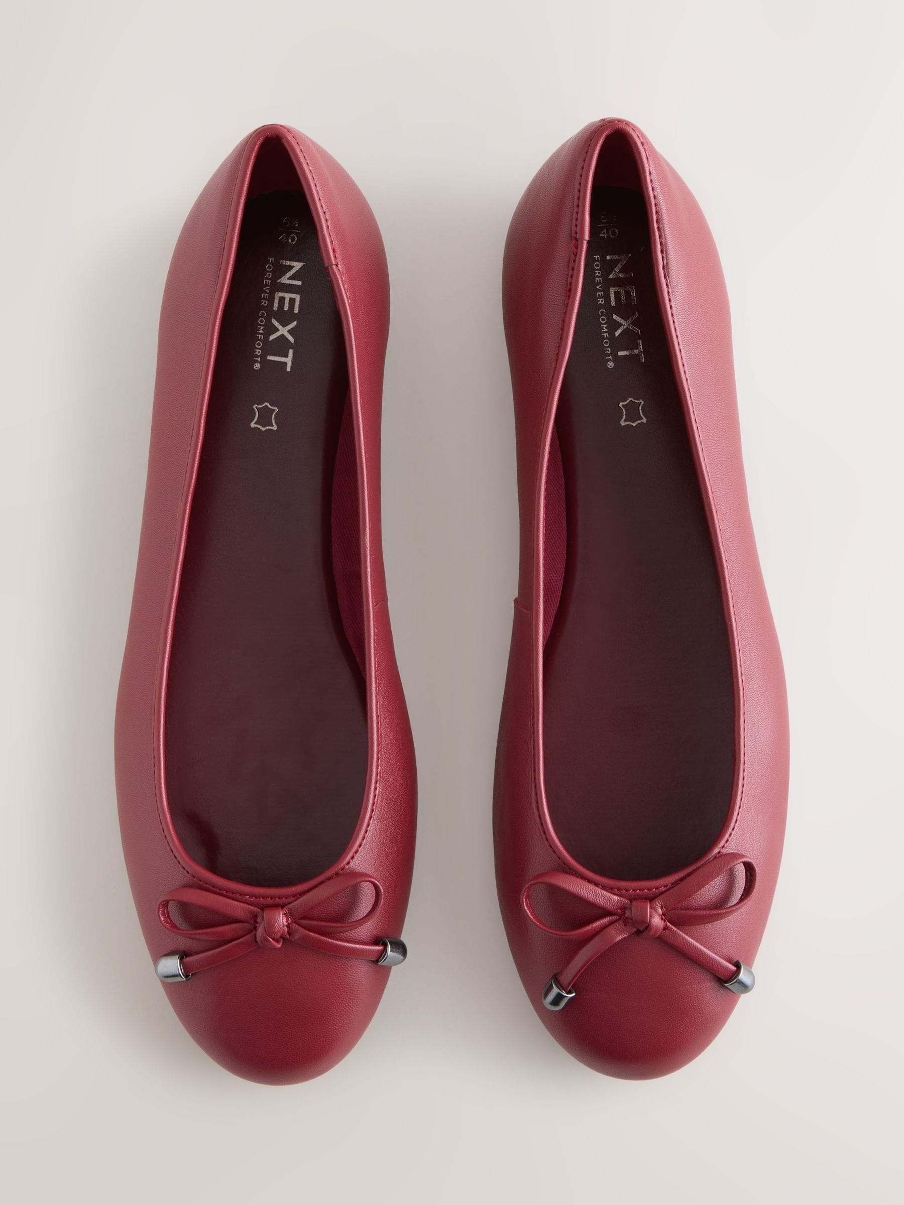 Rood - Leren Ballerina's met ronde neus