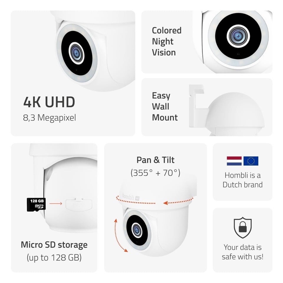Hombli - 4K Smart Home Security Bundle: Hombli Pan & Tilt Cam + Hombli Bulb Cam