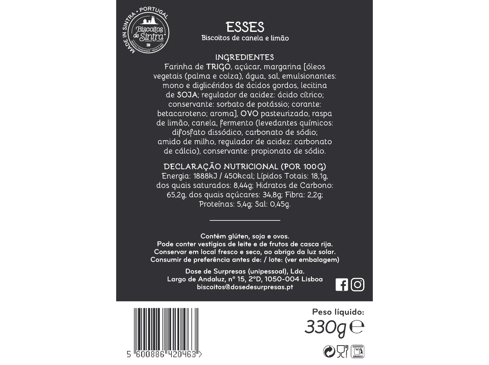 ESSES BISCOITOS DE SINTRA 330G