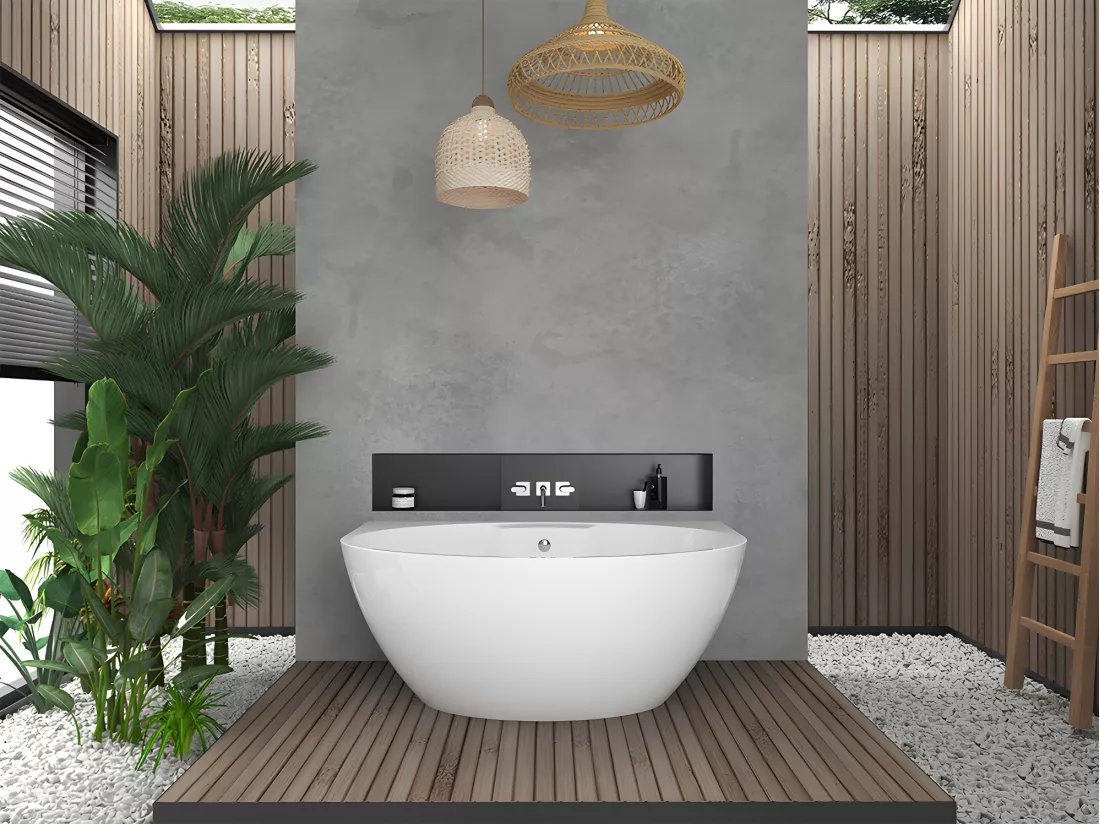 Baignoire semi-îlot ovale - 197 L - 151 x 94 x 60 cm - Blanche - Acrylique - PAGRUS