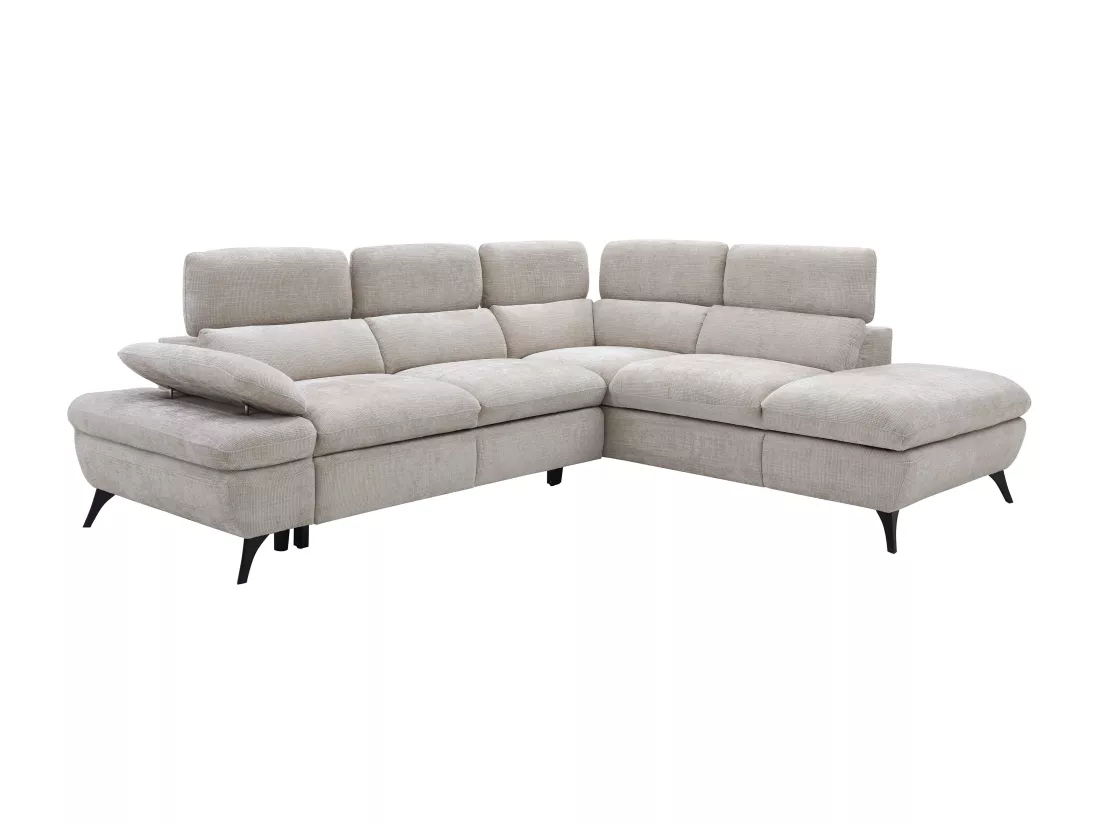 Canapé d'angle droit convertible en tissu texturé beige SURDELI