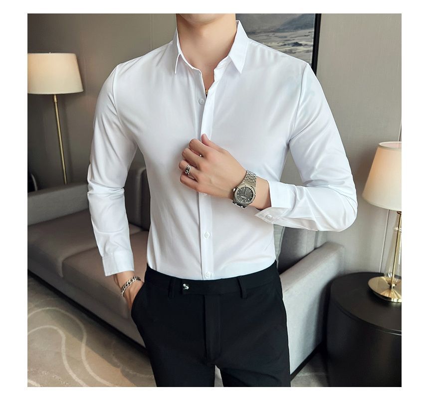 Sherina - Slim-fit overhemd met lange mouwen en effen fleecevoering