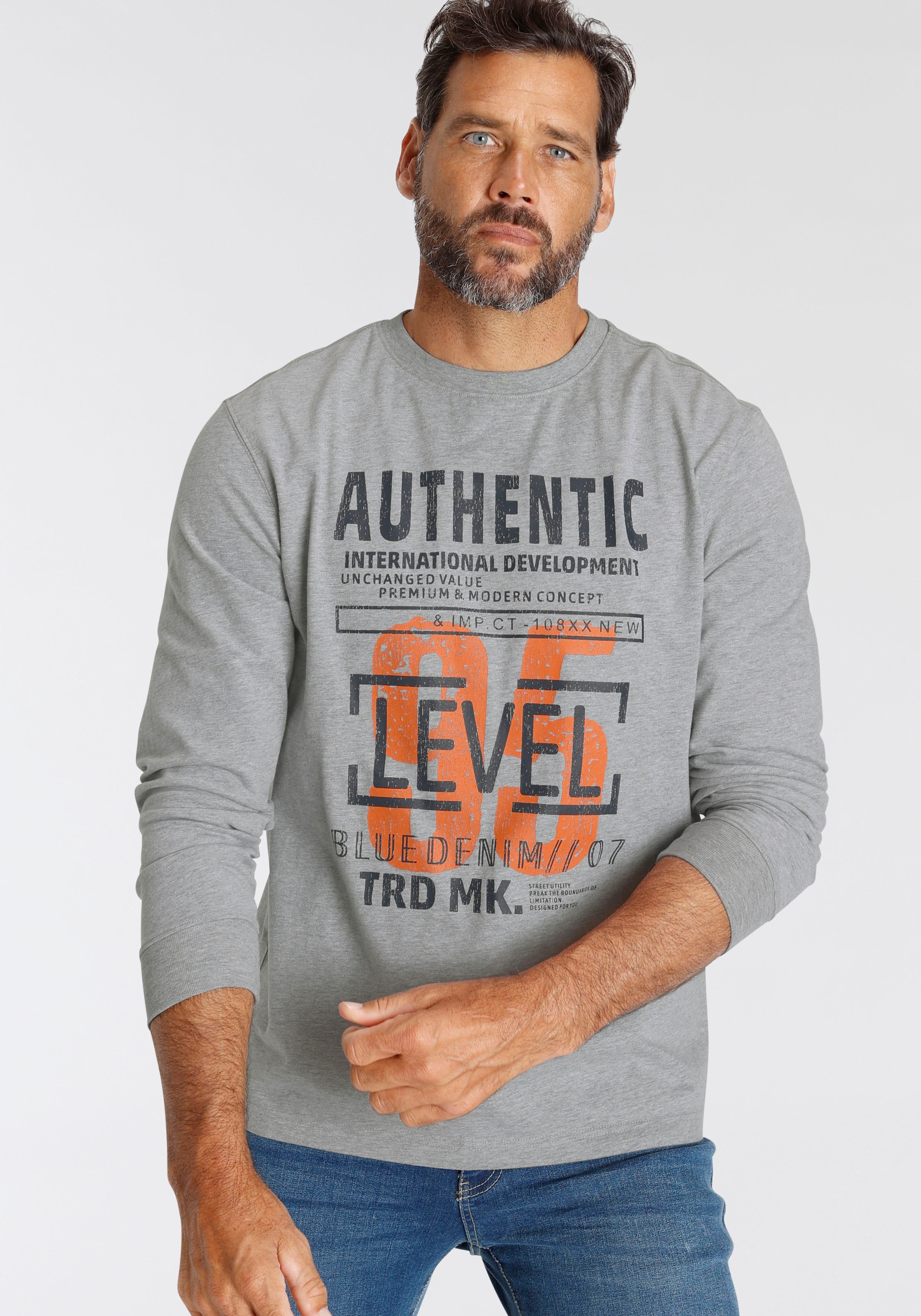 Man's World Langarmshirt , Langarm,  bedruckt,  aus Baumwolle und Viskose,  mit Rippbündchen
