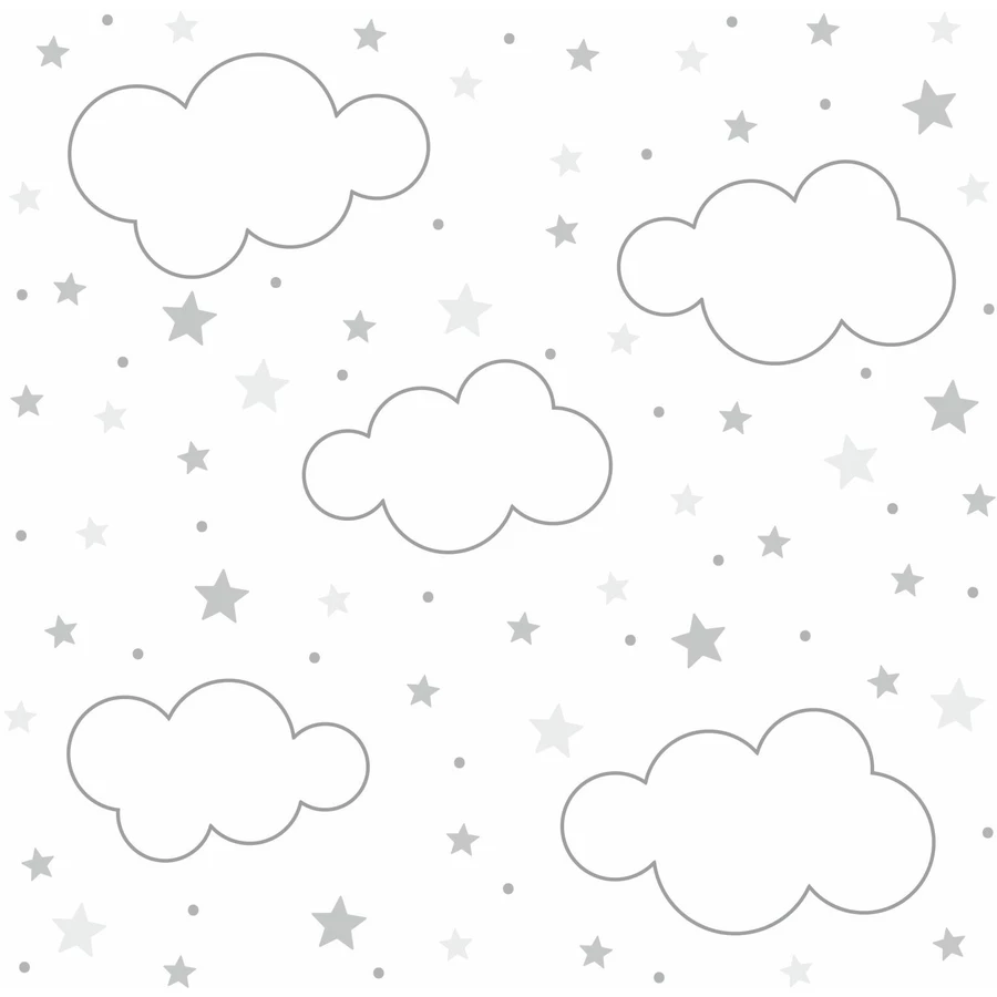 Nikima Wandtattoo 143 Wolken, Sterne und Punkte Set grau weiß - 87 Stück in 6 vers. Größen grau
