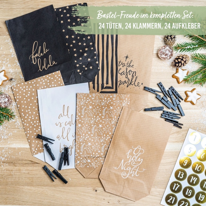 Adventskalender-Bastelset - schwarz/natur