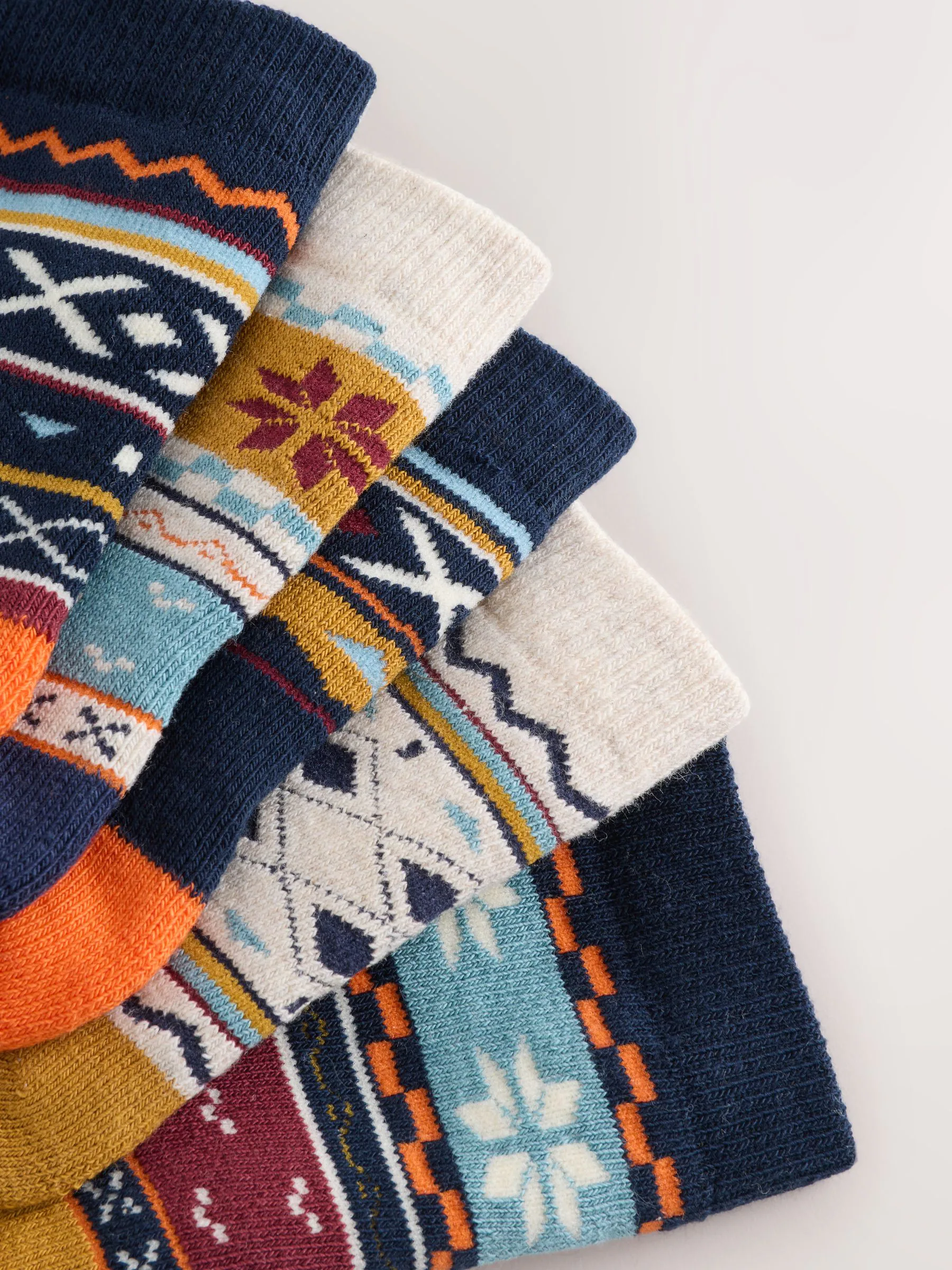 Marineblauw met fairislemotief - Set van 5 Cosy Terry sokken met hoog katoengehalte