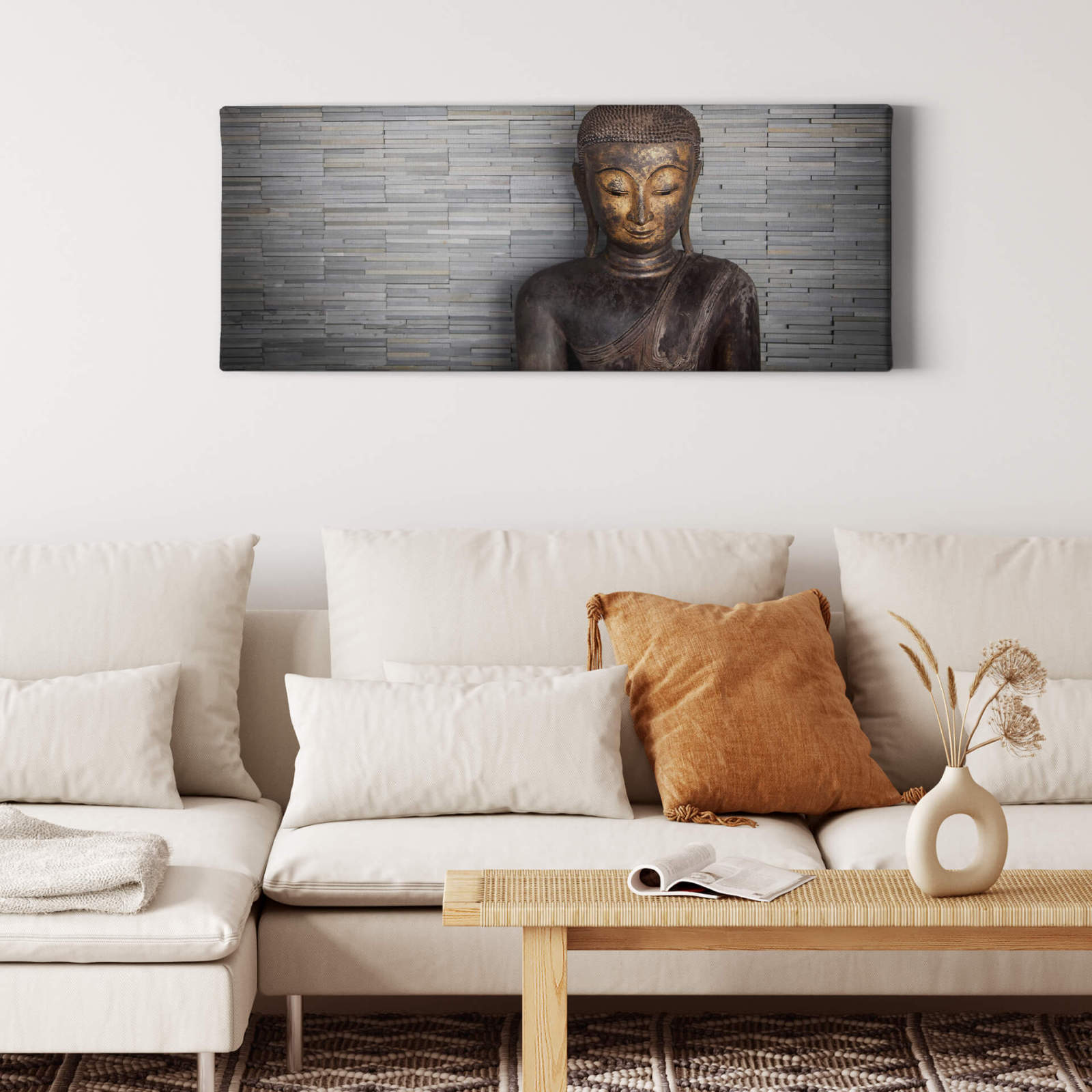 Leinwandbild BUDDHA - bronze-grau - 100x40 cm