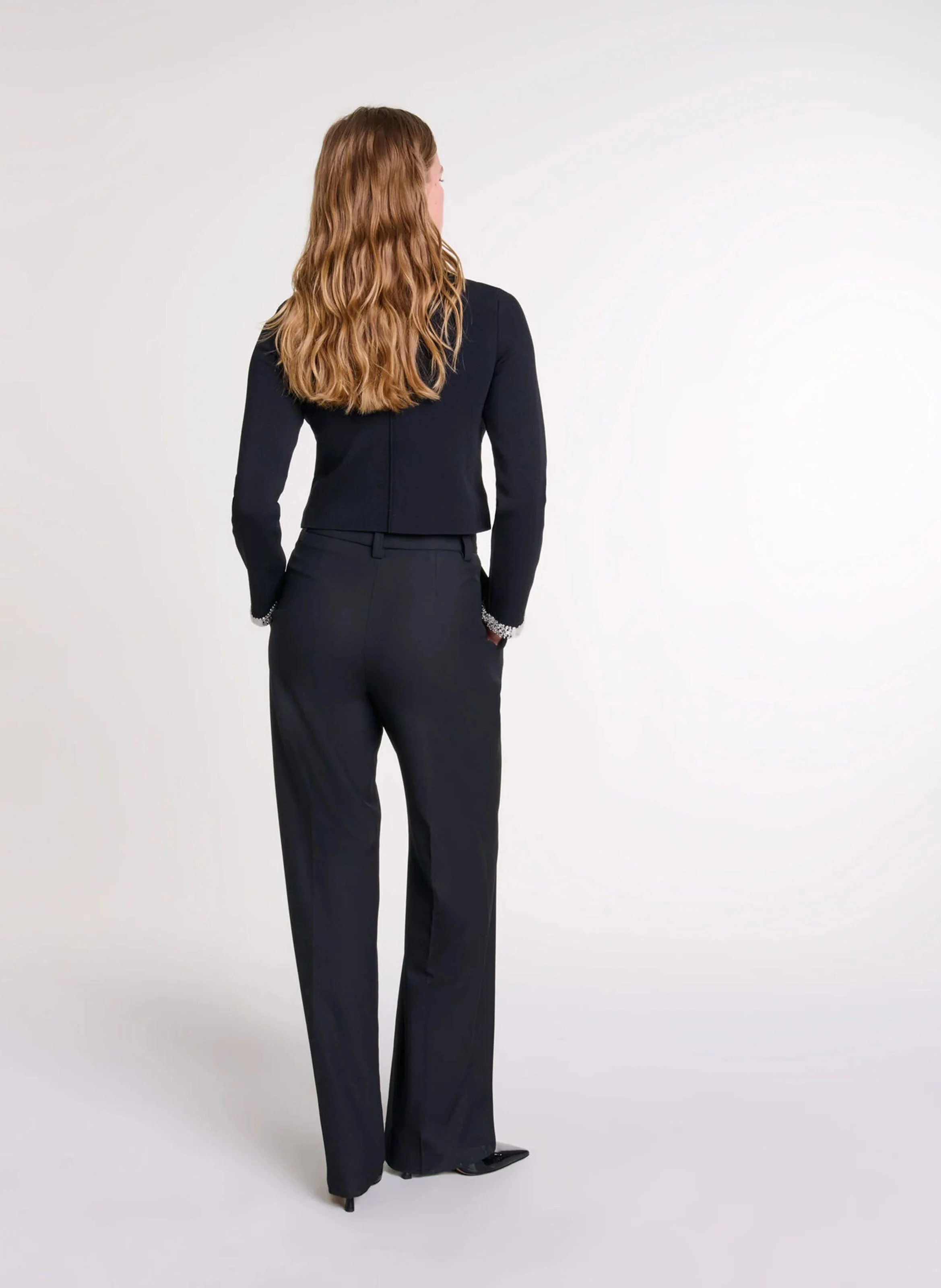 Cardigan droit à strass | Noir