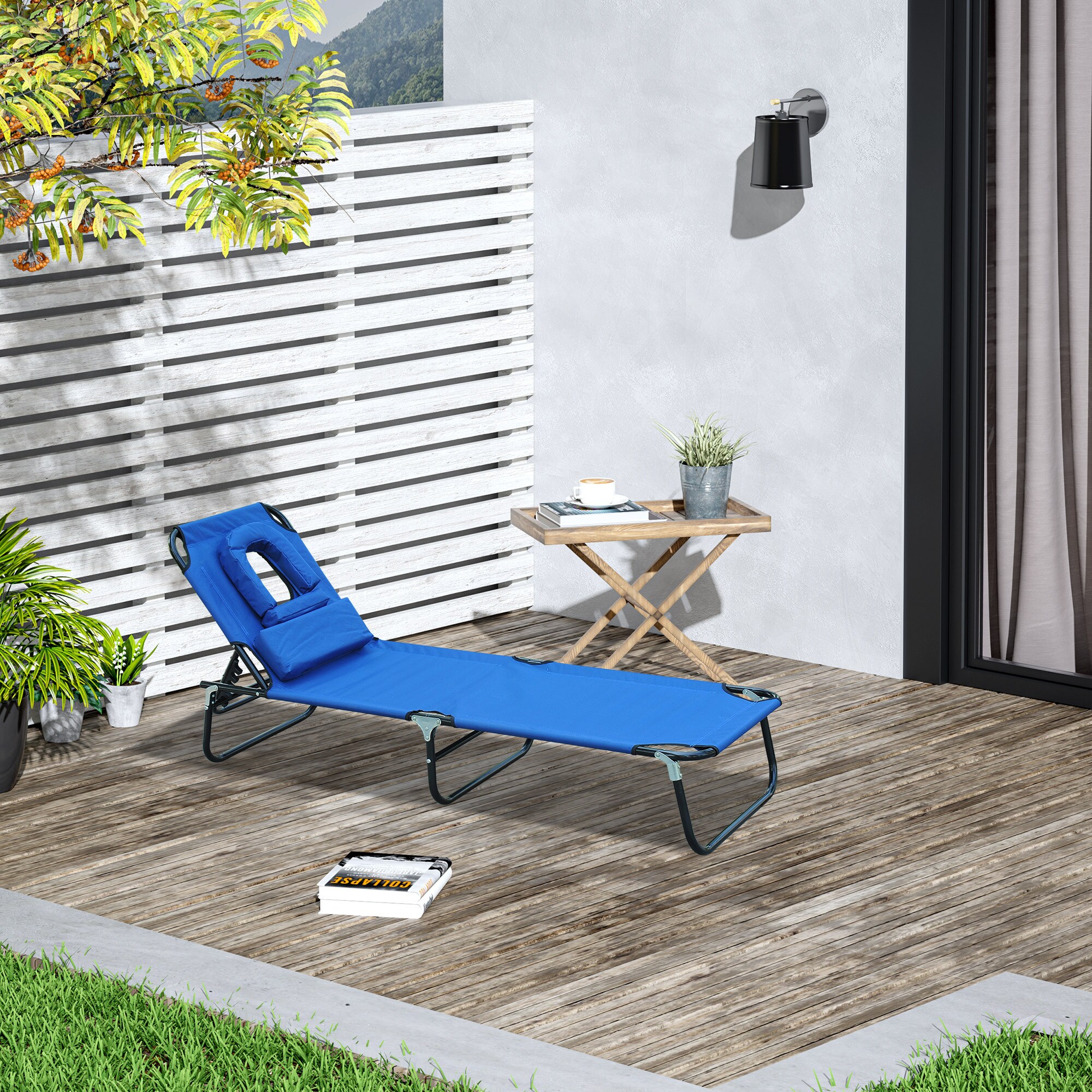 Outsunny Sonnenliege mit Gesichtsöffnung blau, schwarz 190 x 56 x 28 cm (LxBxH)